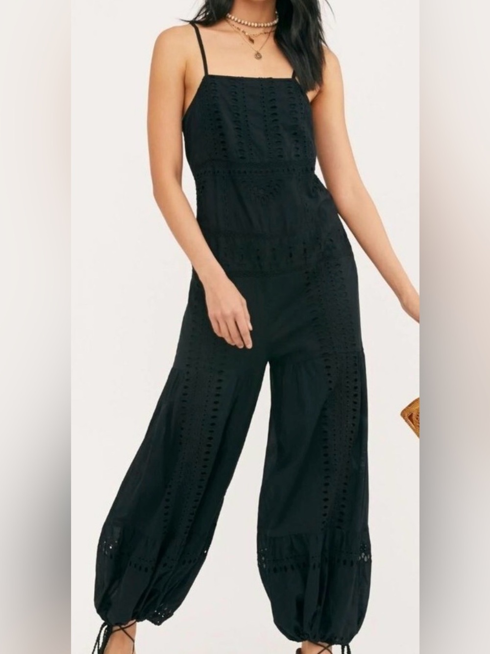 Free People Black Eyelet Savannah Lace Jumpsuit